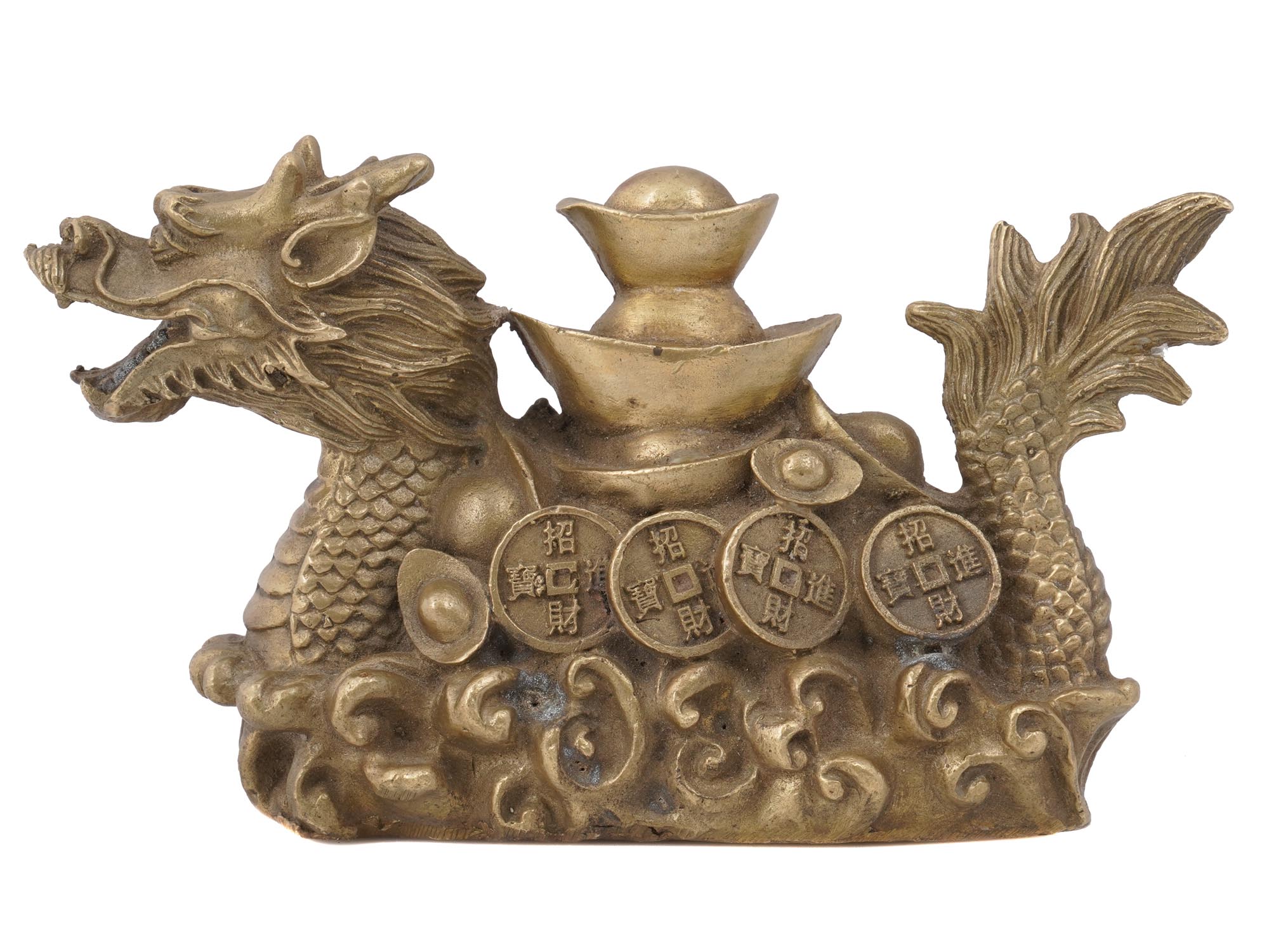 ANTIQUE CHINESE BRONZE DRAGON MONEY LUCKY STATUE PIC-3